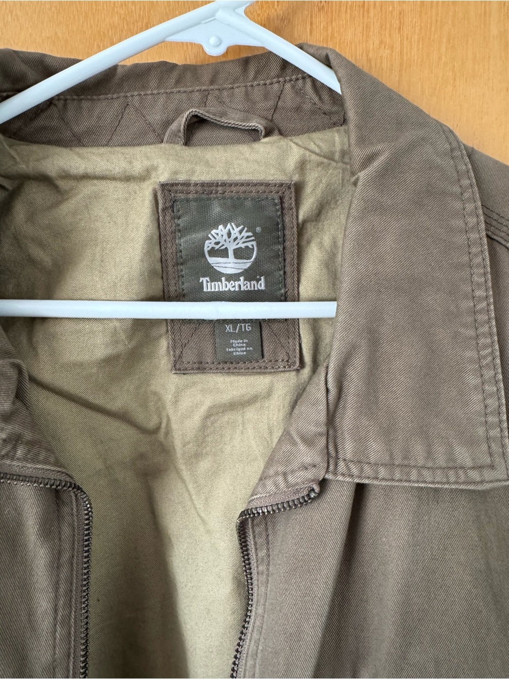 Timberland Olive Brown Canvas Chore Coat with Workwear Tan Lining